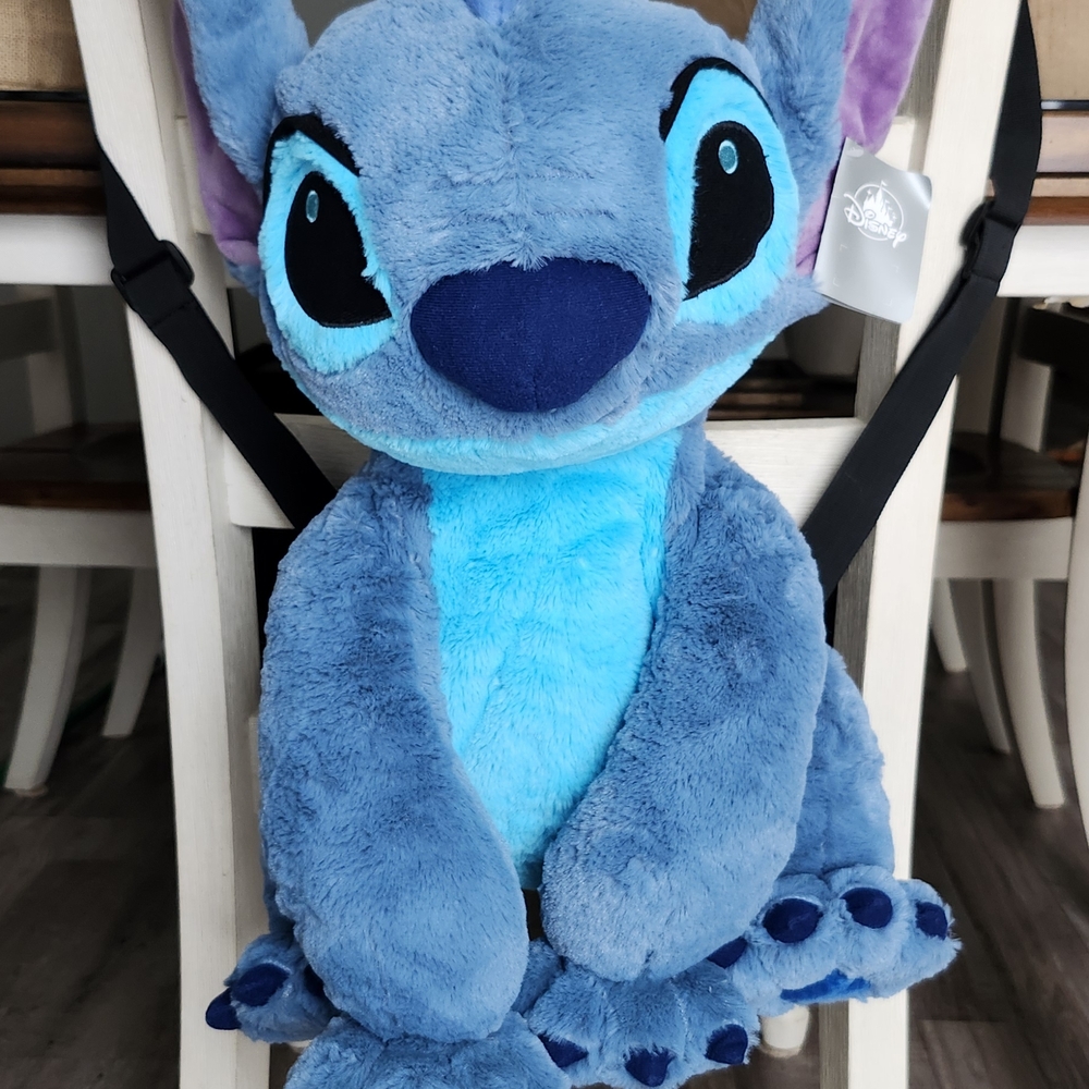 New Disney Blue Stitch Large Plush Backpack